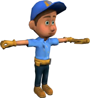 Animated Characterin Blue Capand Work Gloves PNG Image