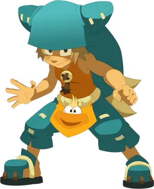 Animated Characterin Blue Hatand Orange Clothes PNG Image