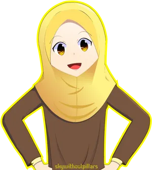 Animated Characterin Hijab PNG Image