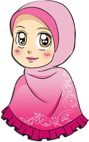 Animated Characterin Pink Hijab PNG Image