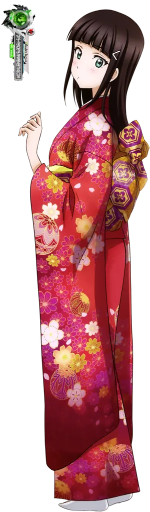 Animated Characterin Traditional Kimono PNG Image