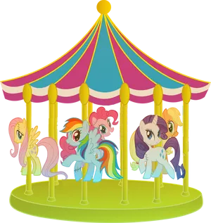 Animated Characters Carousel Ride PNG Image