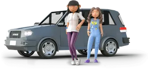 Animated Characters Near Car PNG Image