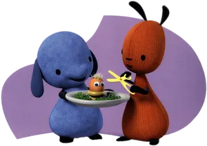 Animated Characters Sharing Food PNG Image