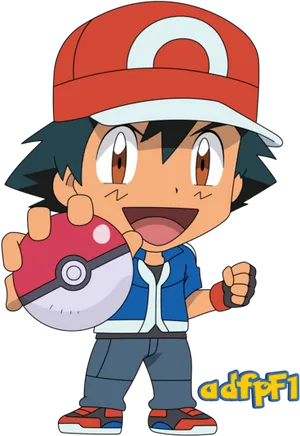 Animated Characterwith Pokeball PNG Image