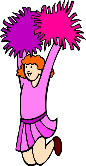 Animated Cheerleader Jumping With Pom Poms PNG Image