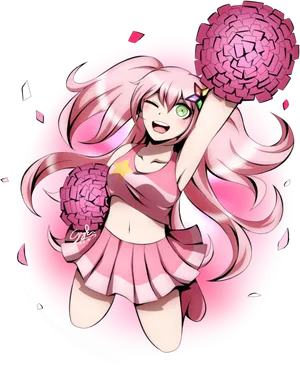 Animated Cheerleader Pink Pom Poms PNG Image