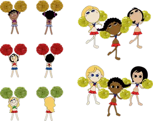 Animated Cheerleader Team Diversity PNG Image