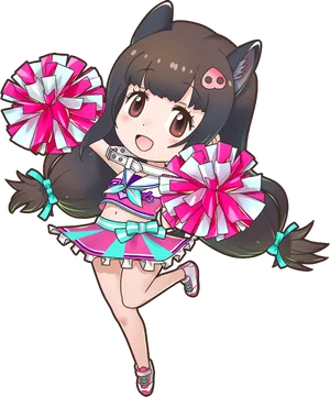 Animated Cheerleaderwith Pom Poms PNG Image