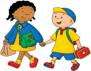 Animated Children Walking Handin Hand PNG Image