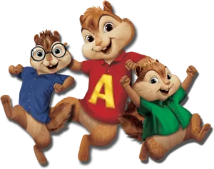 Animated_ Chipmunk_ Trio_ Jumping PNG Image