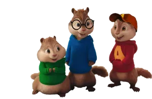 Animated Chipmunk Trio PNG Image