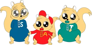 Animated Chipmunk Trio PNG Image