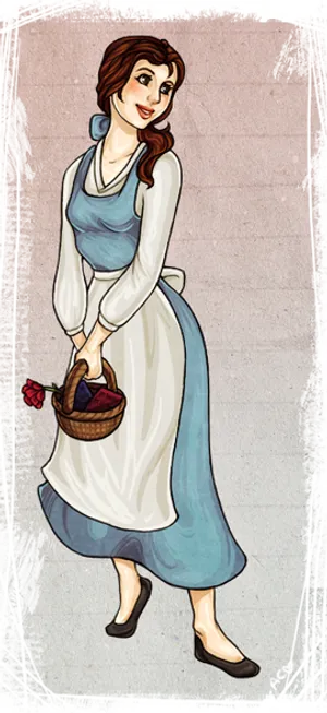 Animated Classic Princess With Basket PNG Image