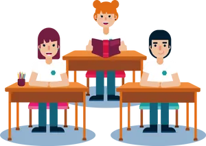 Animated Classroom Reading Session PNG Image