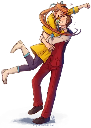 Animated Couple Celebratory Hug PNG Image