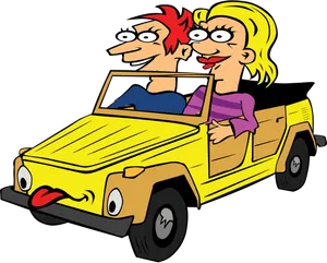 Animated Couple Enjoying Car Ride PNG Image