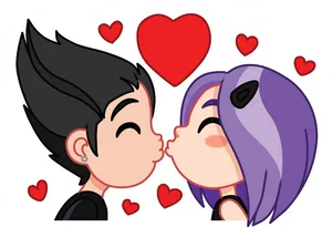 Animated Couple Kissing With Hearts PNG Image