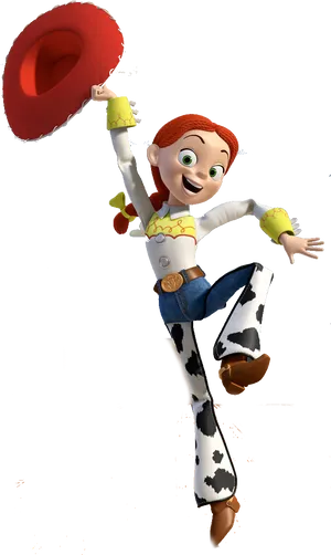 Animated Cowgirl Character Hat Toss PNG Image