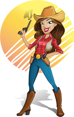 Animated Cowgirl With Gunand Hat PNG Image