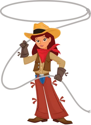 Animated Cowgirl With Lasso PNG Image