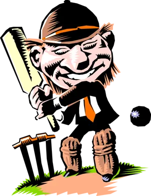 Animated Cricket Batsman Caricature PNG Image