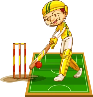 Animated Cricket Batsman Ready To Hit Ball PNG Image