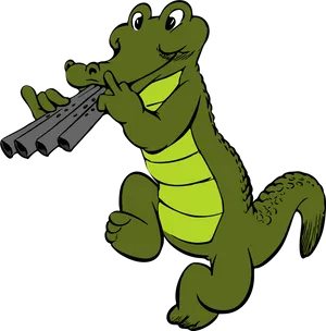 Animated Crocodile Playing Flute PNG Image