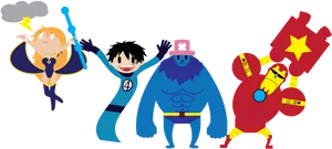 Animated Crossover Characters Lineup PNG Image