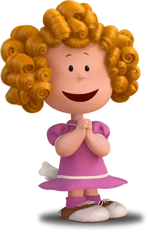 Animated Curly Haired Girl Character PNG Image