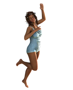 Animated Dancerin Blue Dress PNG Image