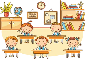 Animated Elementary Classroom Scene PNG Image