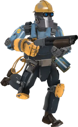 Animated Engineer Character With Gun PNG Image