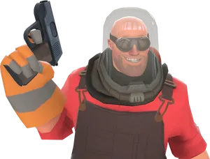 Animated Engineer Holding Wrenchand Gun PNG Image