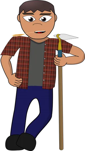 Animated Farmerwith Hoe PNG Image