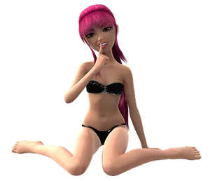 Animated Female Character Black Bikini PNG Image