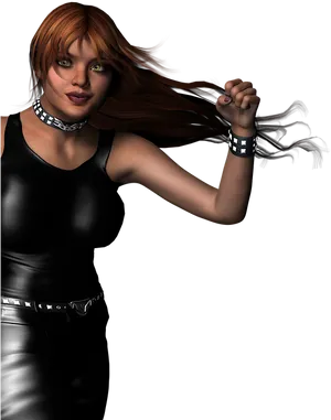 Animated Female Characterin Black Outfit PNG Image