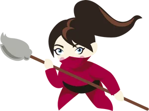 Animated Female Ninjawith Spear PNG Image