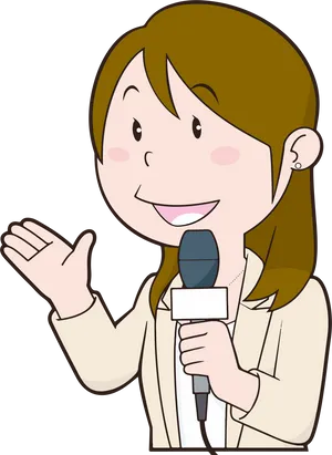 Animated Female Reporter With Microphone PNG Image