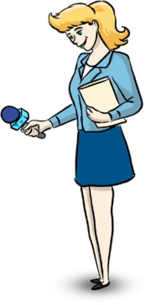 Animated Female Reporter With Microphone PNG Image