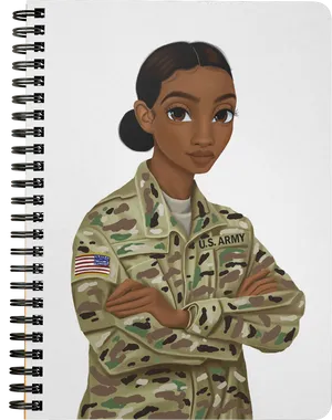 Animated Female Soldier Camouflage Uniform PNG Image