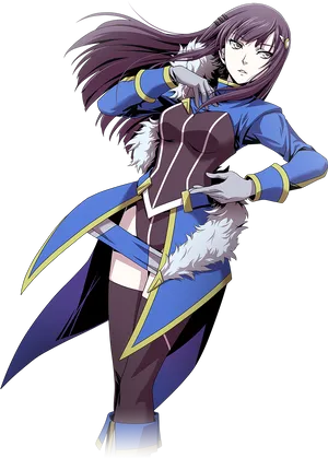 Animated Female Warrior Blue Outfit PNG Image