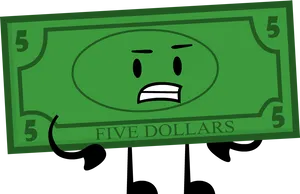 Animated Five Dollar Bill Character PNG Image