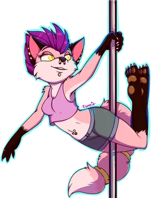 Animated_ Fox_ Pole_ Dance_ Illustration PNG Image