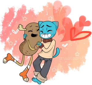 Animated Friends Embrace PNG Image