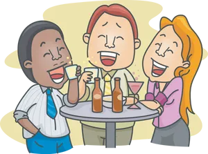 Animated Friends Enjoying Drinks PNG Image