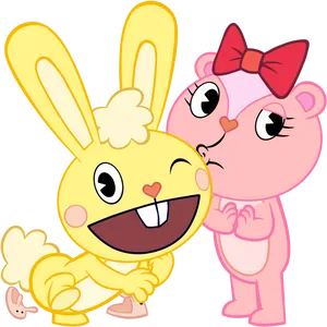 Animated Friends Yellow Bunny Pink Bear PNG Image