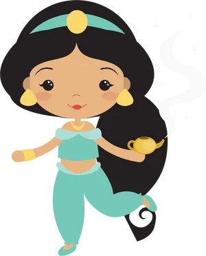 Animated Genie Girlwith Lamp PNG Image