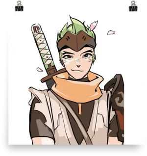 Animated Genji Smilingwith Sword PNG Image