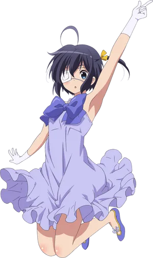 Animated Girl Jumpingin Purple Dress PNG Image